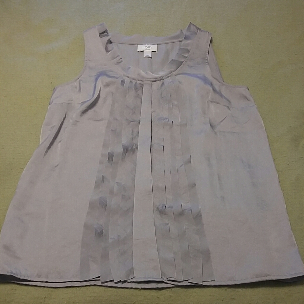LOFT Ann Taylor Pewter Silver Ruffle Shell - Picture 1 of 4